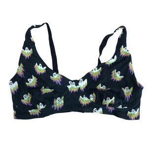 MeUndies XL Ghost Print Bralette Black Halloween Spooky U-Back Wireless Bra